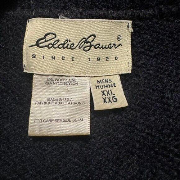 Vintage Eddie Bauer Mens Navy Blue Snowflake Wool V Neck Chunky Sweater XXL - Picture 3 of 6